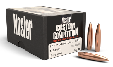 Nosler Custom Competition 26725 6.5mm 140 gr Hollow Point Bullets-100cnt