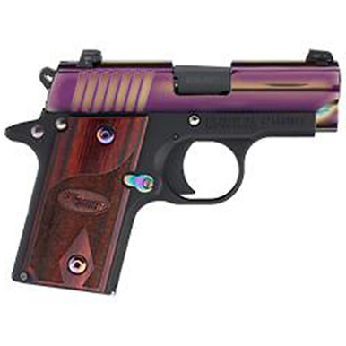 Sig P238 380 ACP 2.7In Rainbow Titanium Finish SAO Rosewood Grip (1) 6RD Steel MAG, 238380RBT