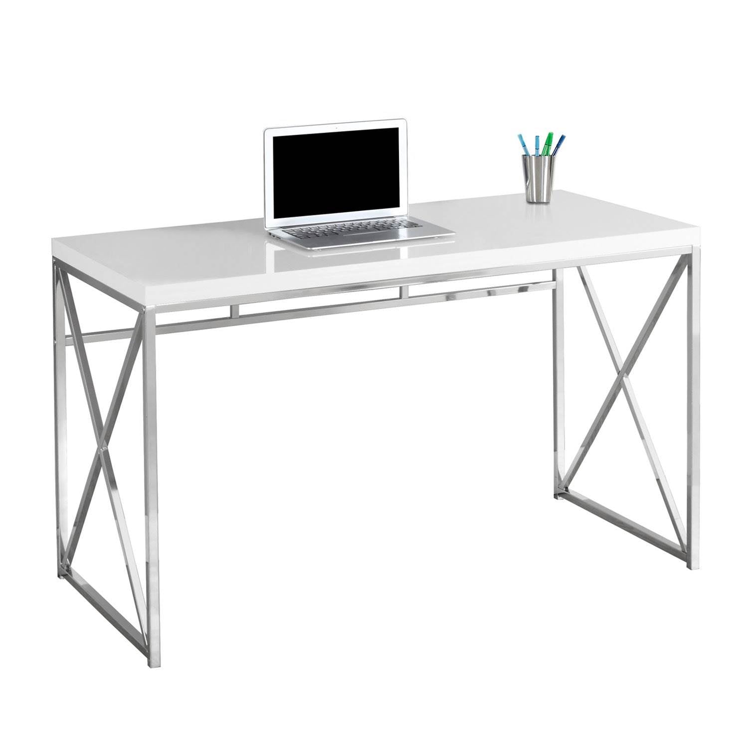 Monarch Specialties 48" Modern Office Computer Desk, Glossy White (Open Box)