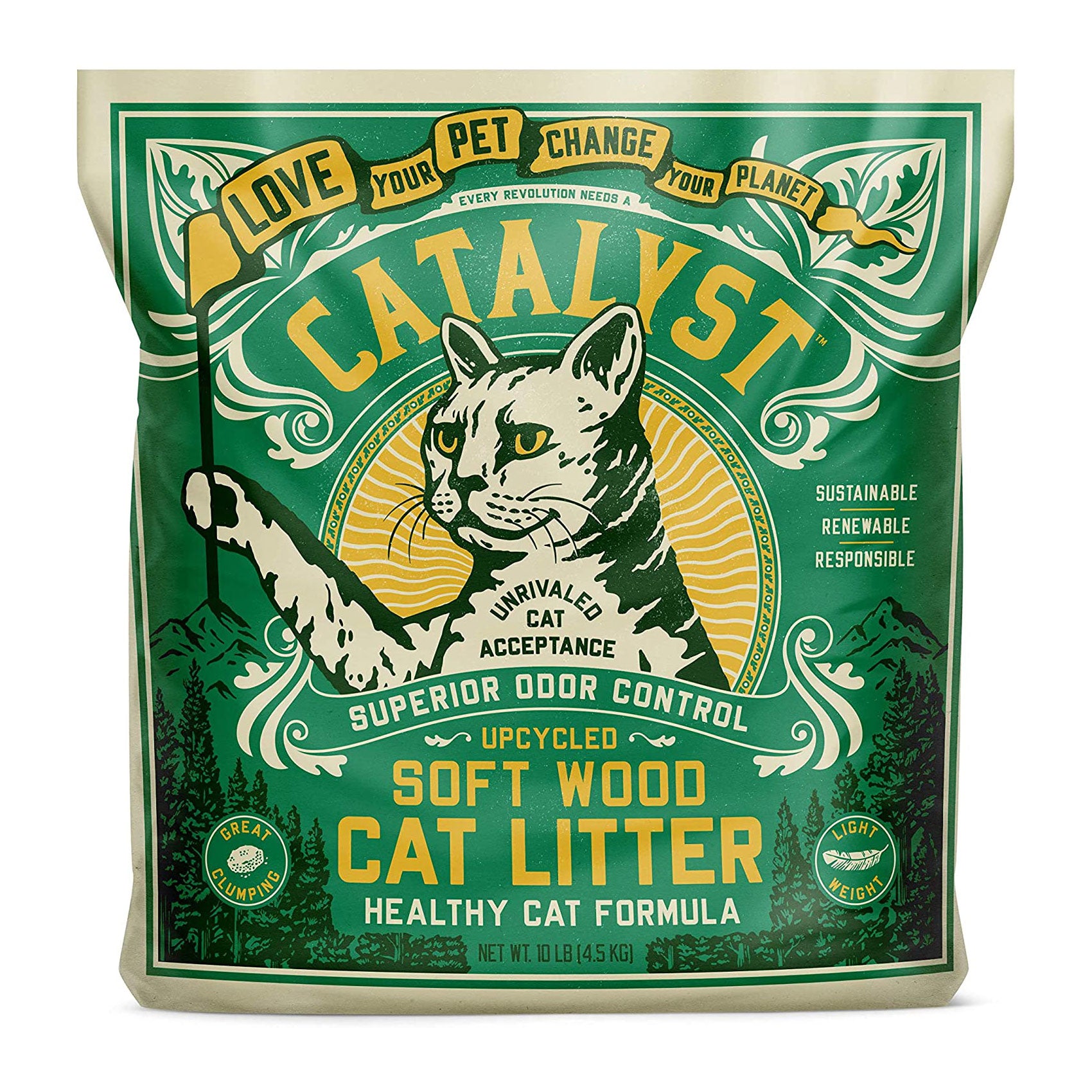 Catalyst Upcycled Soft Wood Cat Litter Odor Control Healthy Cat Formula, 10 Lbs