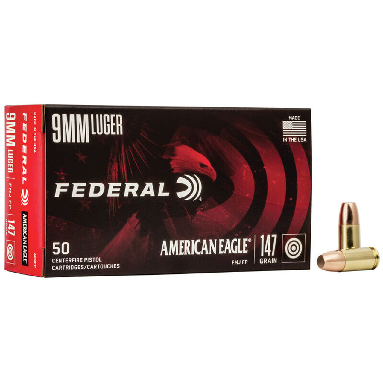 American Eagle 9mm Luger 147 Grain FMJ FP Handgun Ammo (50)