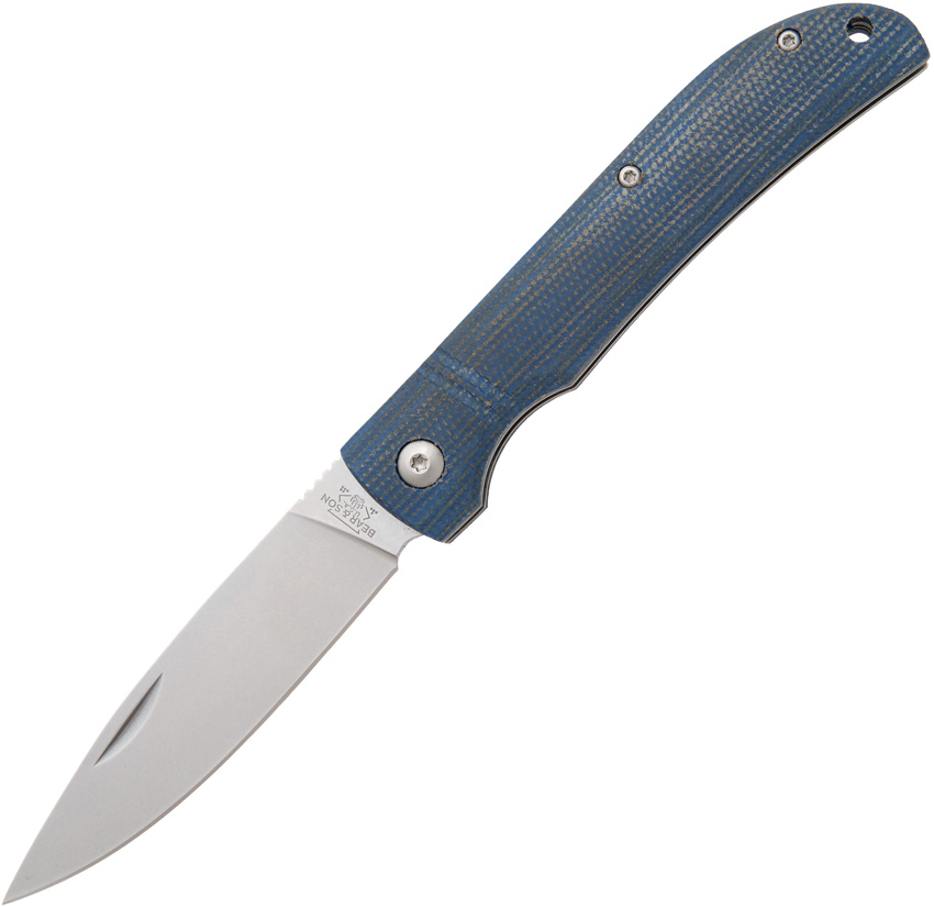 Bear & Son 4.5 Inch Blue Jean Micarta Drop Point Slip Joint Pocket Knife - BC457MB