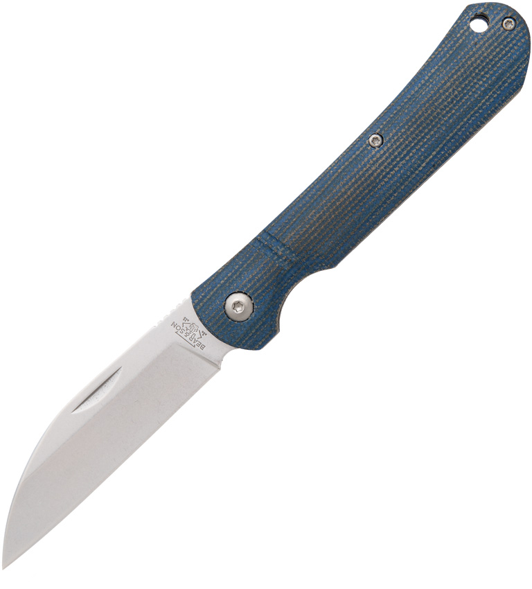 Bear & Son 4.5 Inch Blue Jean Micarta Wharncliff Slip Joint Pocket Knife - BC484MB