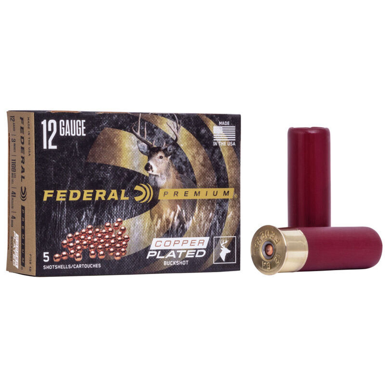 Federal Premium Buckshot 12 GA 3" 41 Pellet #4 Buck Shotshell Ammo (5)