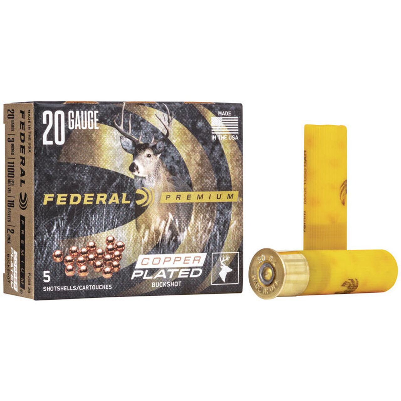 Federal Premium Buckshot 20 GA 3" 18 Pellet #2 Buck Shotshell Ammo (5)