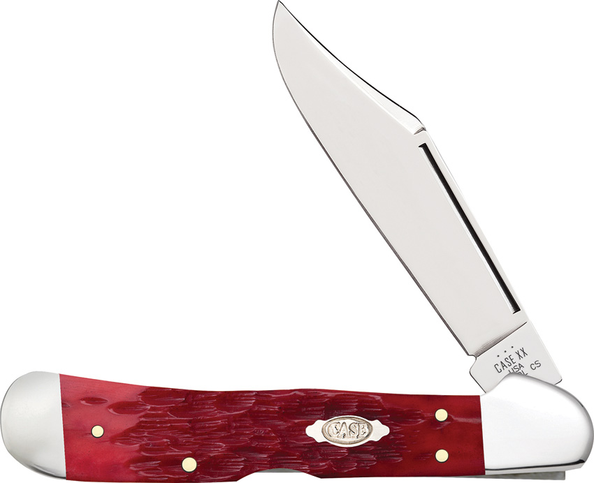 Case Cutlery Dark Red CS Peach Seed Jigged Bone Lockblade Pocket Knife - CA31946