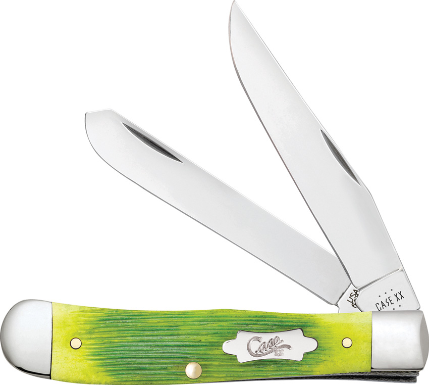 Case Cutlery Lime Green Bone Barnboard Trapper Pocket Knife - CA61040