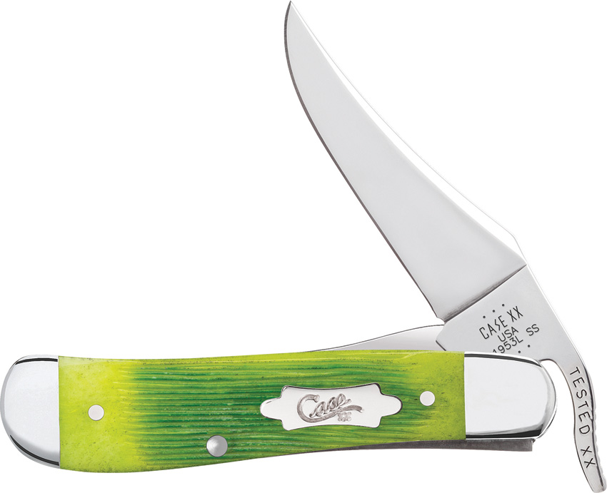 Case Cutlery Lime Green Bone Barnboard Lockblade Pocket Knife - CA61043