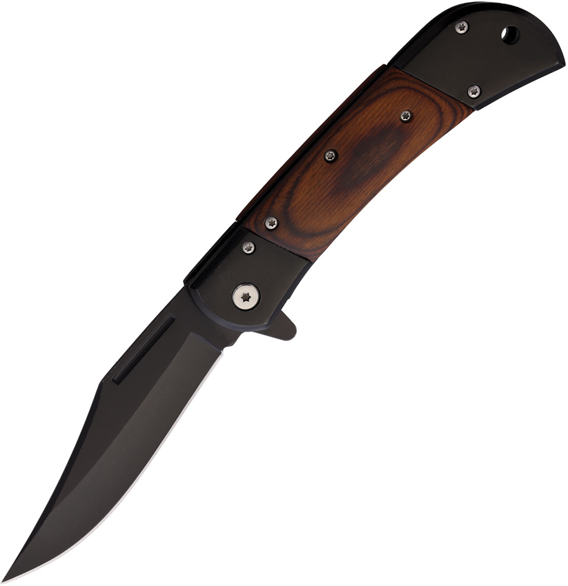 ElitEdge A/O Linerlock Pocket Knife Black/Wood - EE10009BW