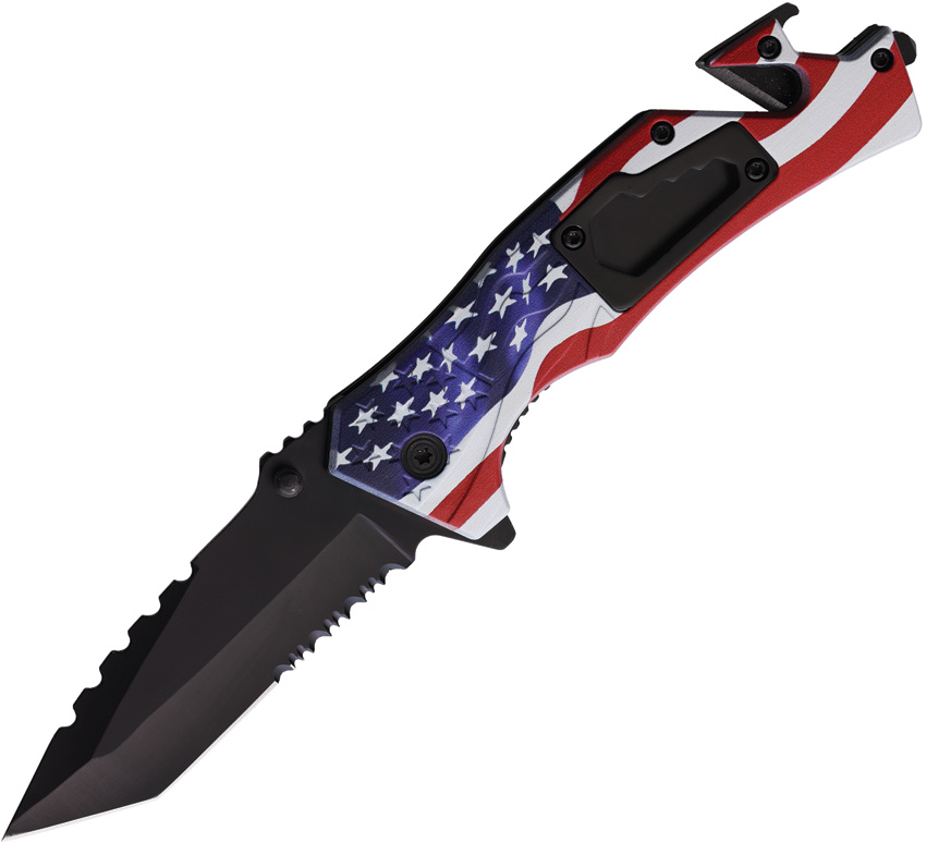 ElitEdge Rescue Linerlock Pocket Knife Spring Assisted Flag - EE10A48SF