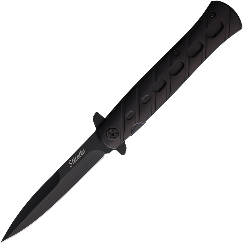 ElitEdge Stiletto Linerlock Pocket Knife Spring Assisted Black - EE10A84BK