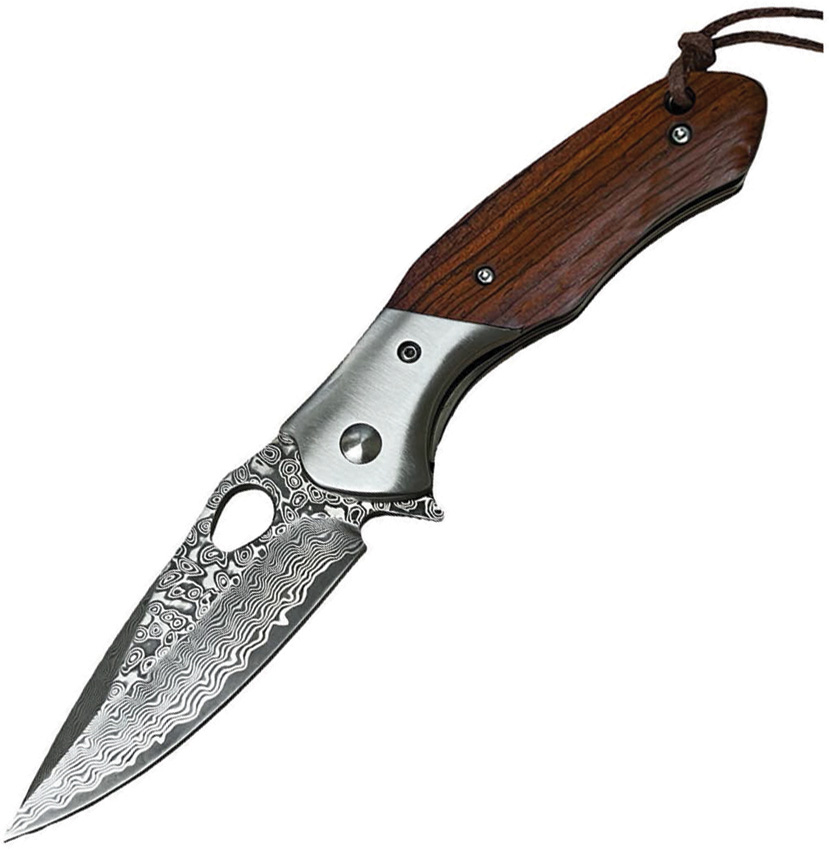 ElitEdge Linerlock Pocket Knife Damascus Wood - EE10B009WD