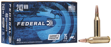 Federal American Eagle Varmint & Predator .243 Winchester 75gr Jacketed Hollow Point 40Rnd Rifle Ammunition