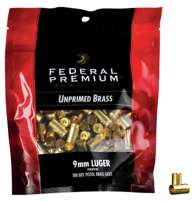 Federal 9mm Luger Unprimed Pistol Brass 100cnt-PH9UPB100