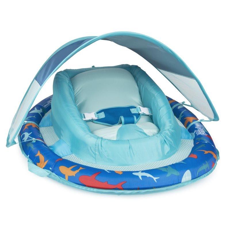 SwimWays - Infant Baby Spring Float with Adjustable Sun Canopy - Blue Shark