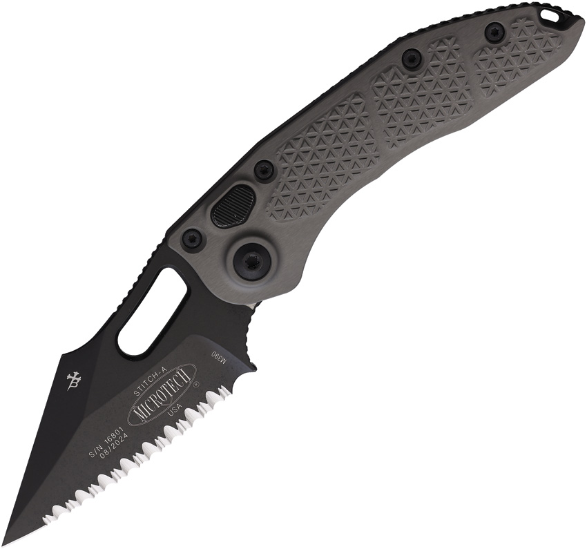 Microtech Automatic Pocket Knife Stitch S/E Button Lock Serrated - MCT17795