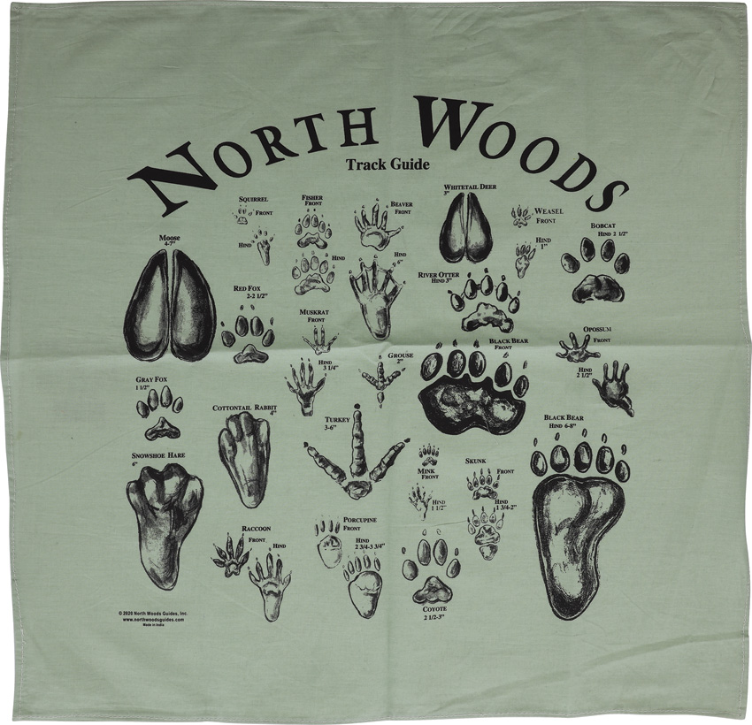 North Woods Field Guides Animal Track Bandana Green - NWG002ATBG
