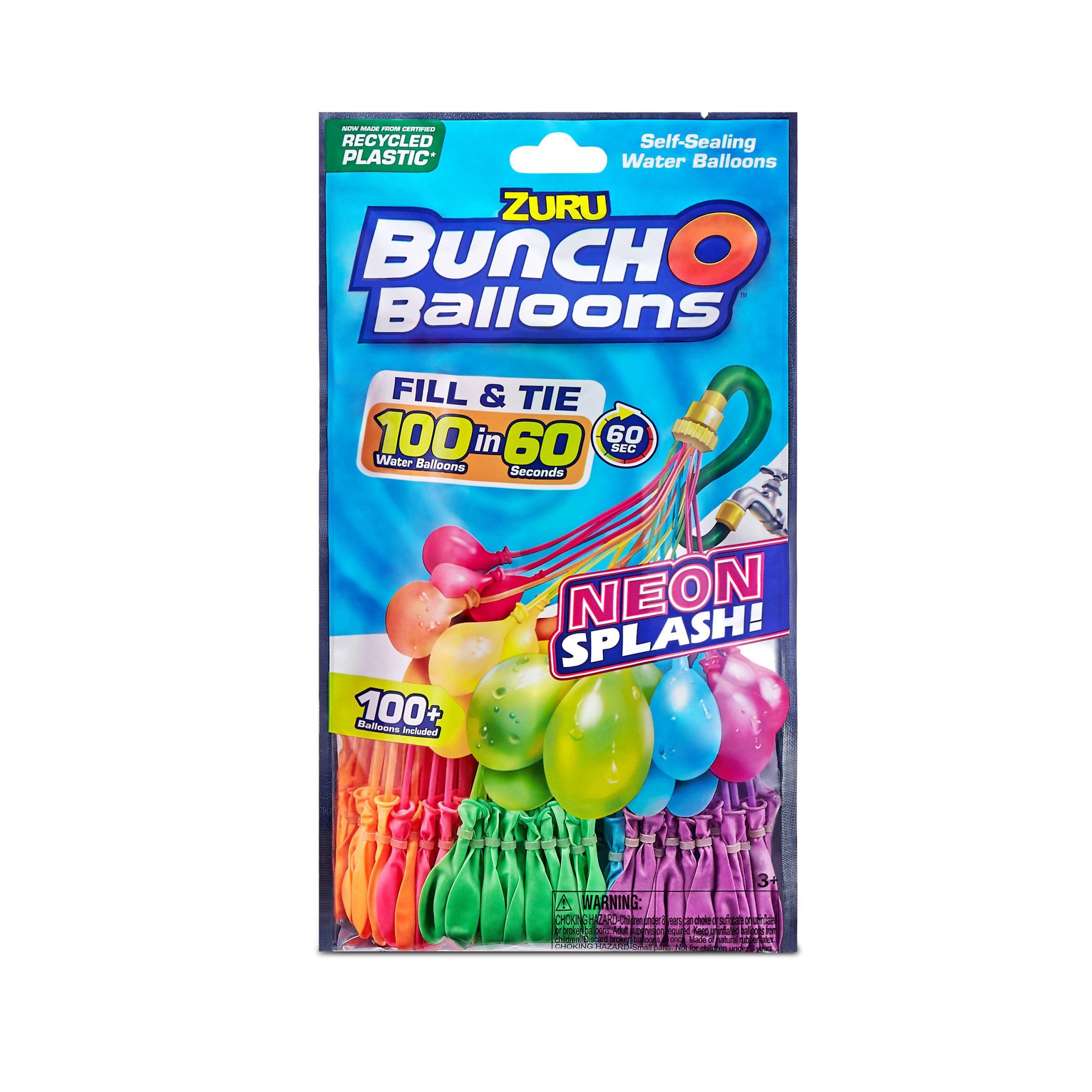 Zuru - Neon Splash Bunch O Balloons 100+ Rapid-Filling Self-Sealing Neon Water Balloons (3 Pack)