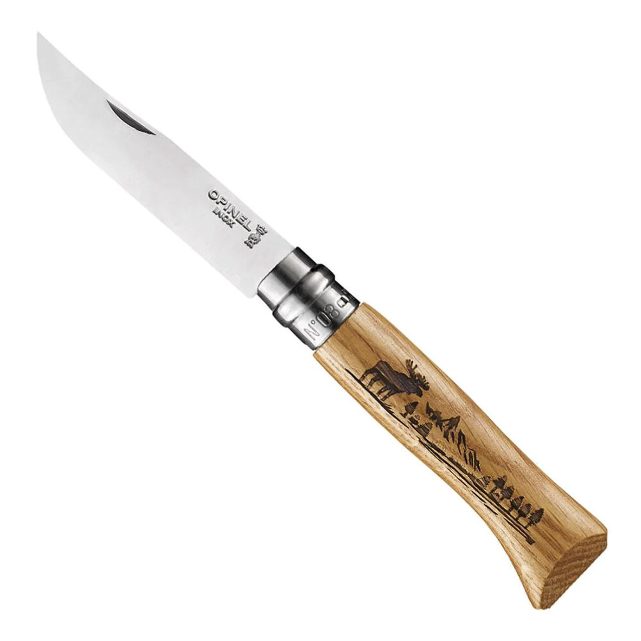 Opinel No.08 Animalia Oak Engraved Handle Folding Knife