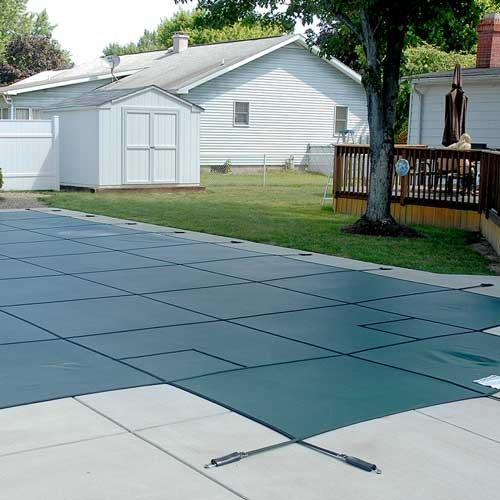 GLI - 16' x 32' Rectangle Safety Pool Cover with 4' x 8' Center End Step, Gray
