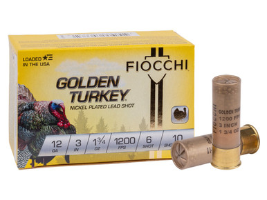 Fiocchi Ammo 12 Gauge Golden Turkey 3" 1 3/4 oz. #6 Nickel Plated Lead Shot 10Rnd Shotgun Ammo