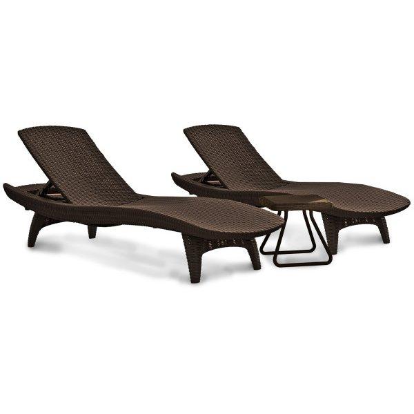 Keter - Pacific Whiskey Brown Patio Chaise Loungers with Side Table, 3-Piece Set