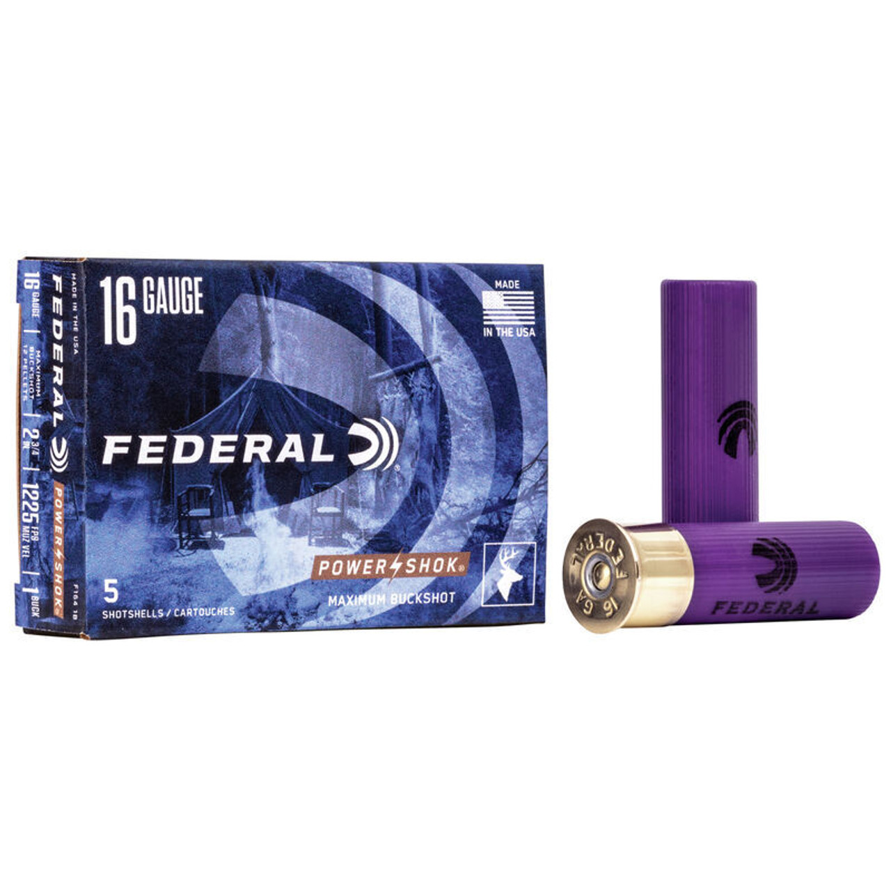 Federal Power-Shok 16 GA 2-3/4" 12 Pellet #1 Buckshot Ammo (5)