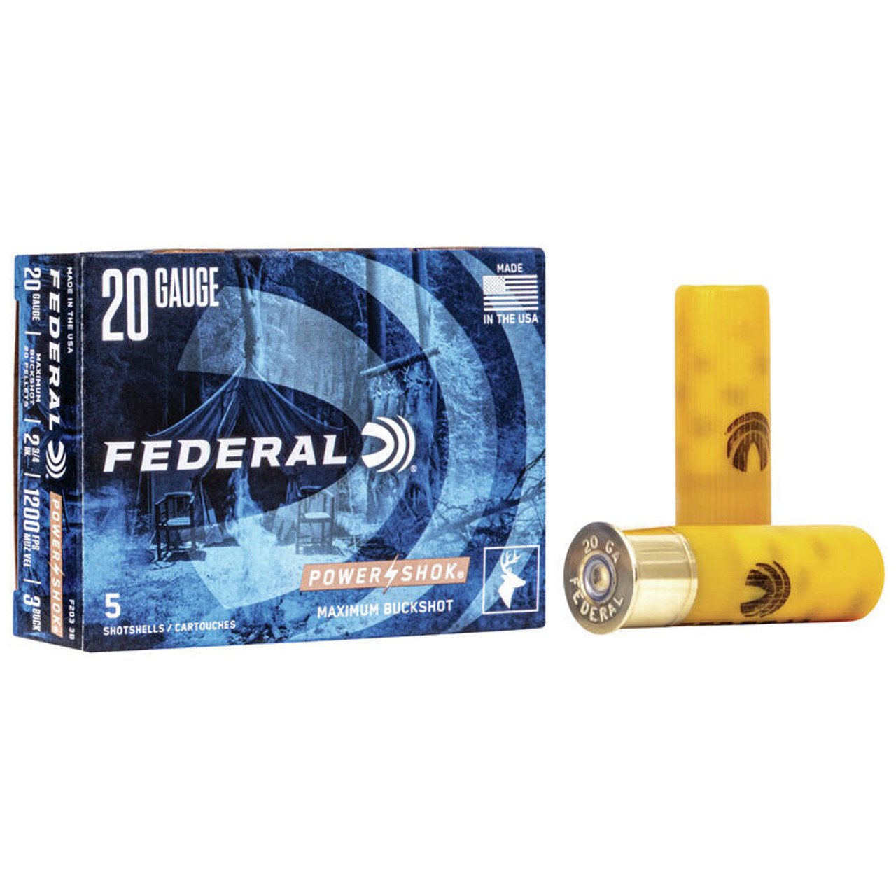 Federal Power-Shok 20 GA 2-3/4" 20 Pellet #3 Buckshot Ammo (5)