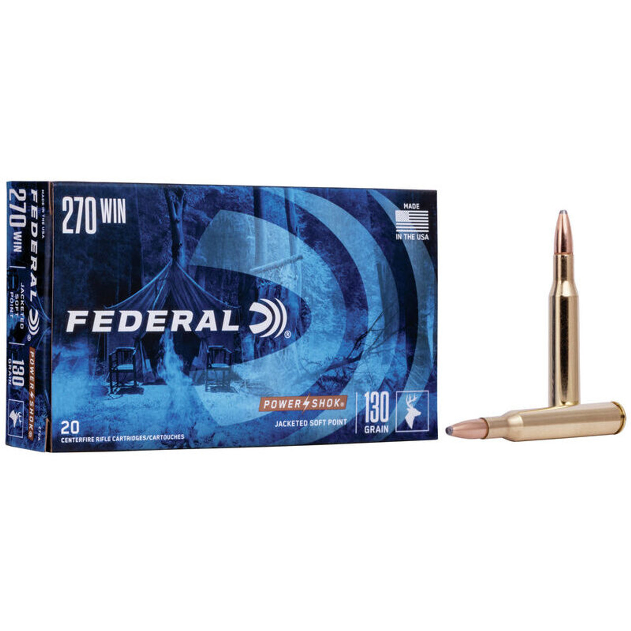 Federal Power-Shok 270 Winchester 130 Grain JSP Rifle Ammo (20)