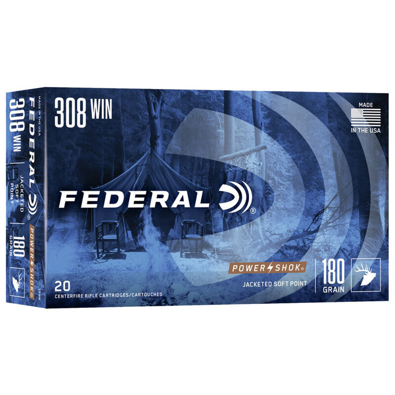 Federal Power-Shok 308 Winchester 180 Grain JSP Rifle Ammo (20)