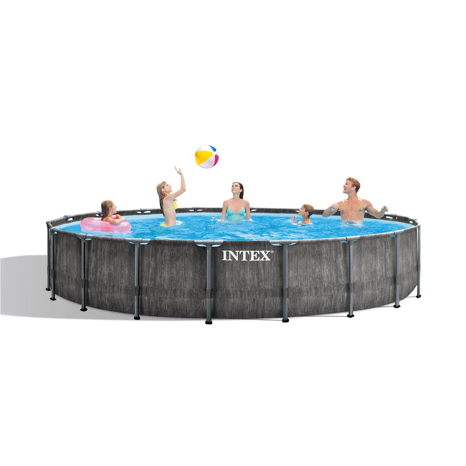 Intex - Prism Frame Greywood Above Ground Pool 18' Round x 48" Depth