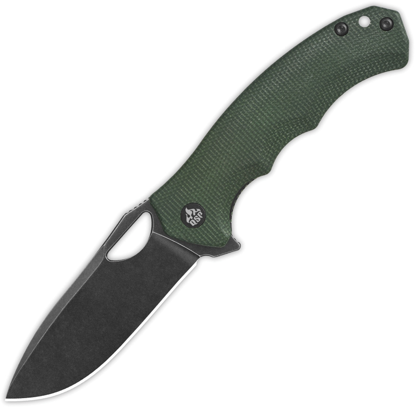 QSP Gorilla Linerlock Pocket Knife Black Green Micarta - QS153C2