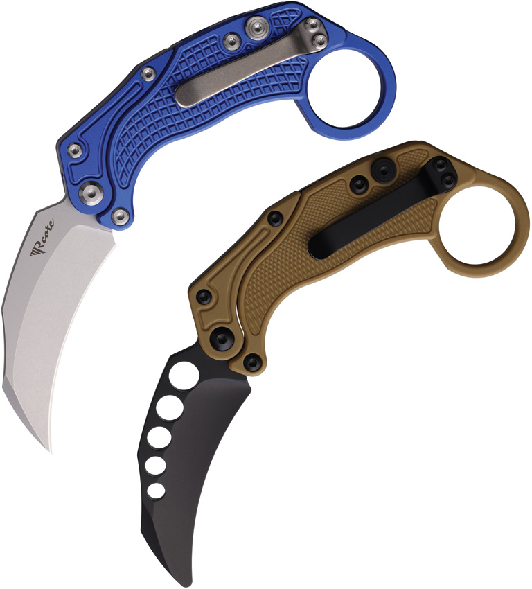 Reate Knives EXO-K Button Lock Pocket Knife Blue SW - REA125