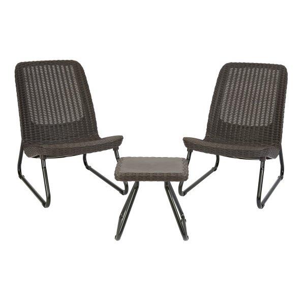 Keter - Rio 3 Piece Resin Wicker Patio Furniture Set with Side Table and Outdoor Chairs, Brown