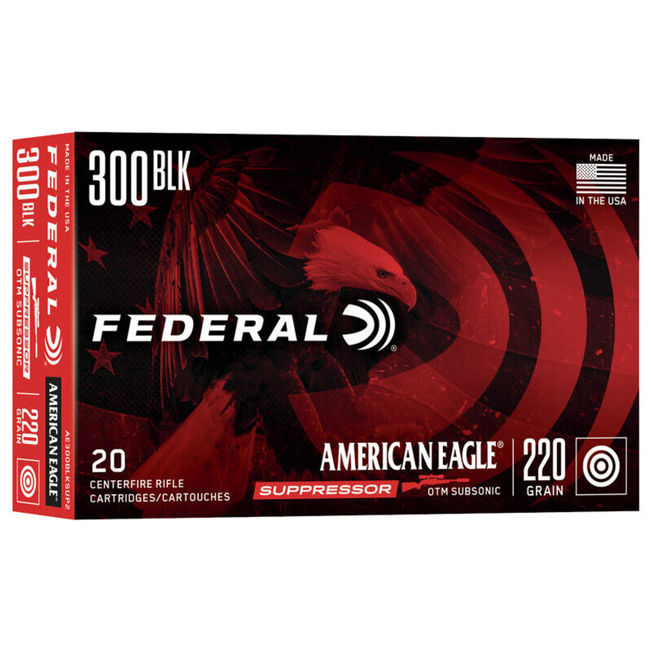 Federal American Eagle Suppressor 300 Blackout 220 Grain OTM Rifle Ammo (20)