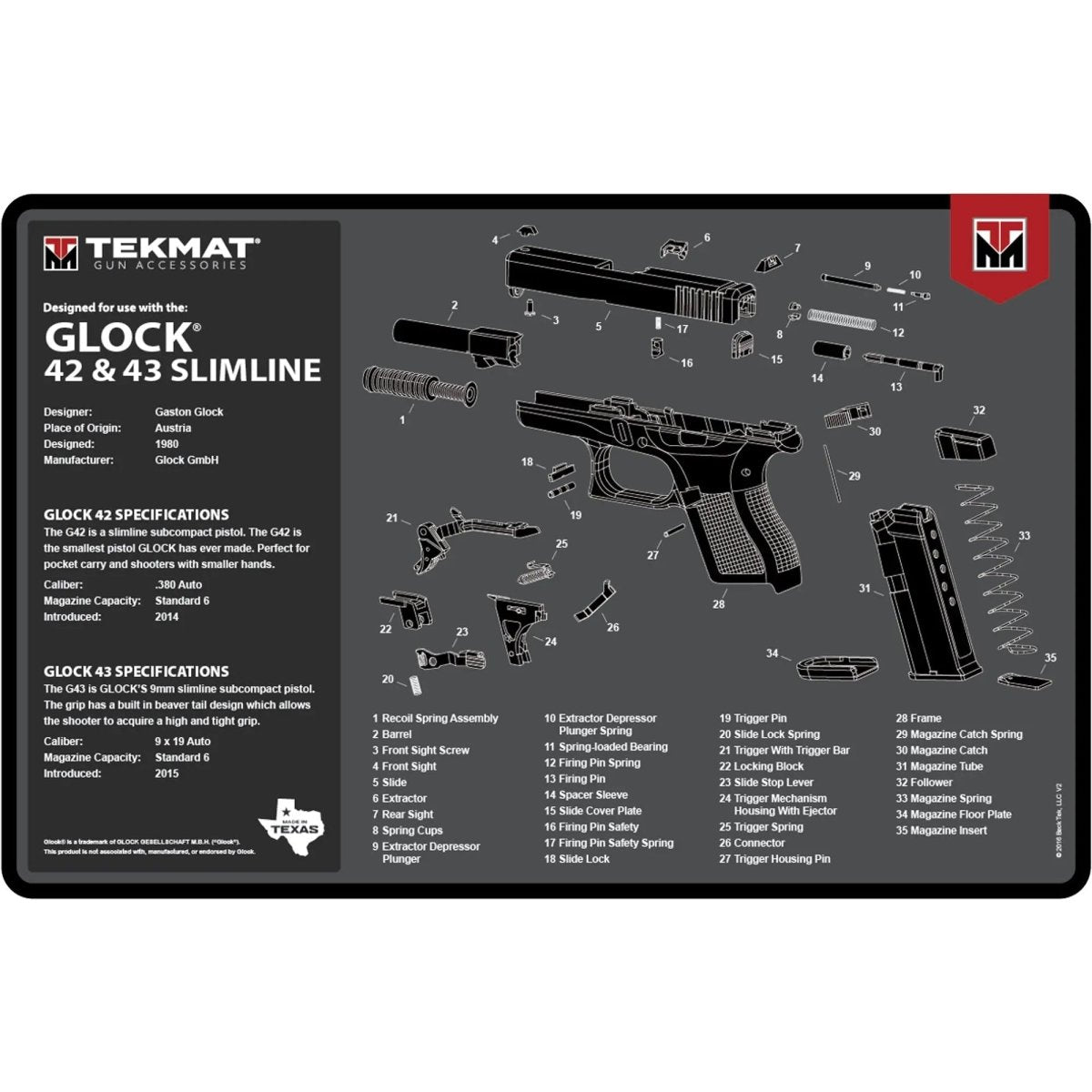TekMat Original Gun Cleaning Mat - 17" X 11" - Glock 42 & 43