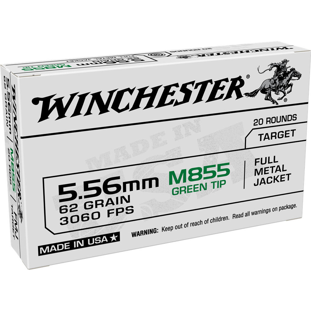 Winchester USA White Box 5.56mm / M855 62 Grain FMJ Green Tip Rifle Ammo (20)