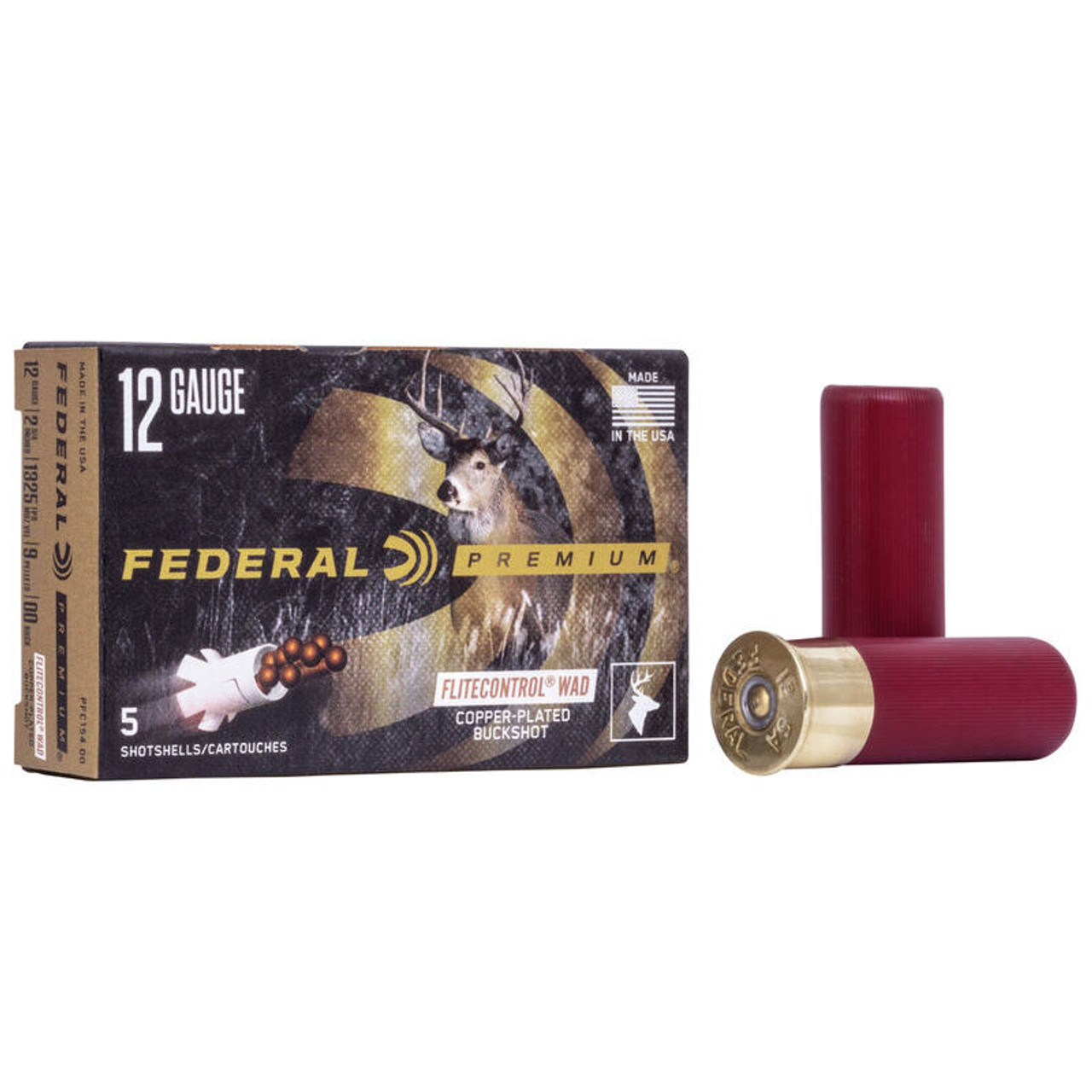 Federal Premium Vital-Shok w/ FliteControl Wad 12 GA 2-3/4" 9 Pellet #00 Buckshot Ammo (5)