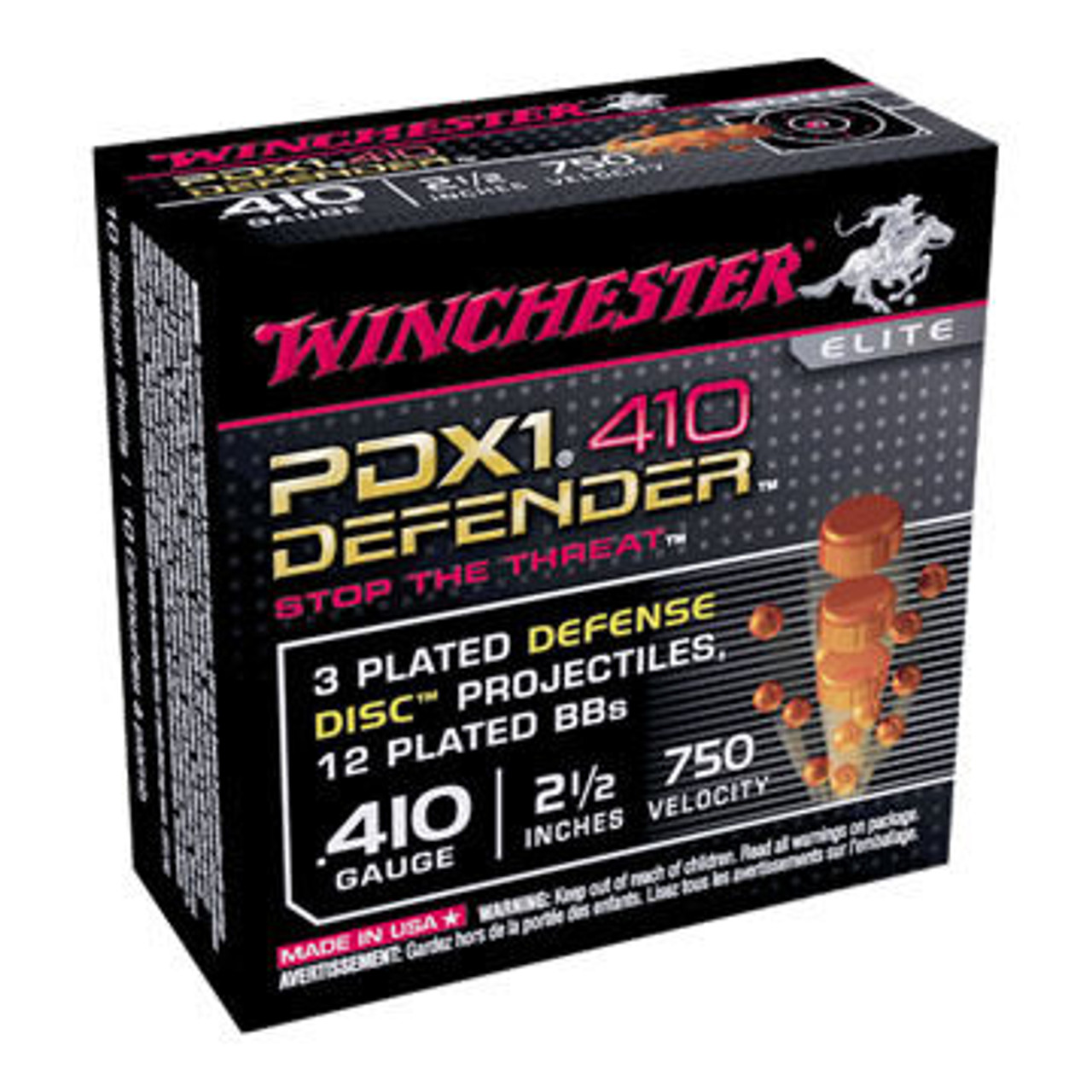 Winchester PDX1 Defender 410 GA 2-1/2" 3DD/12 BB Buckshot Ammo (10)
