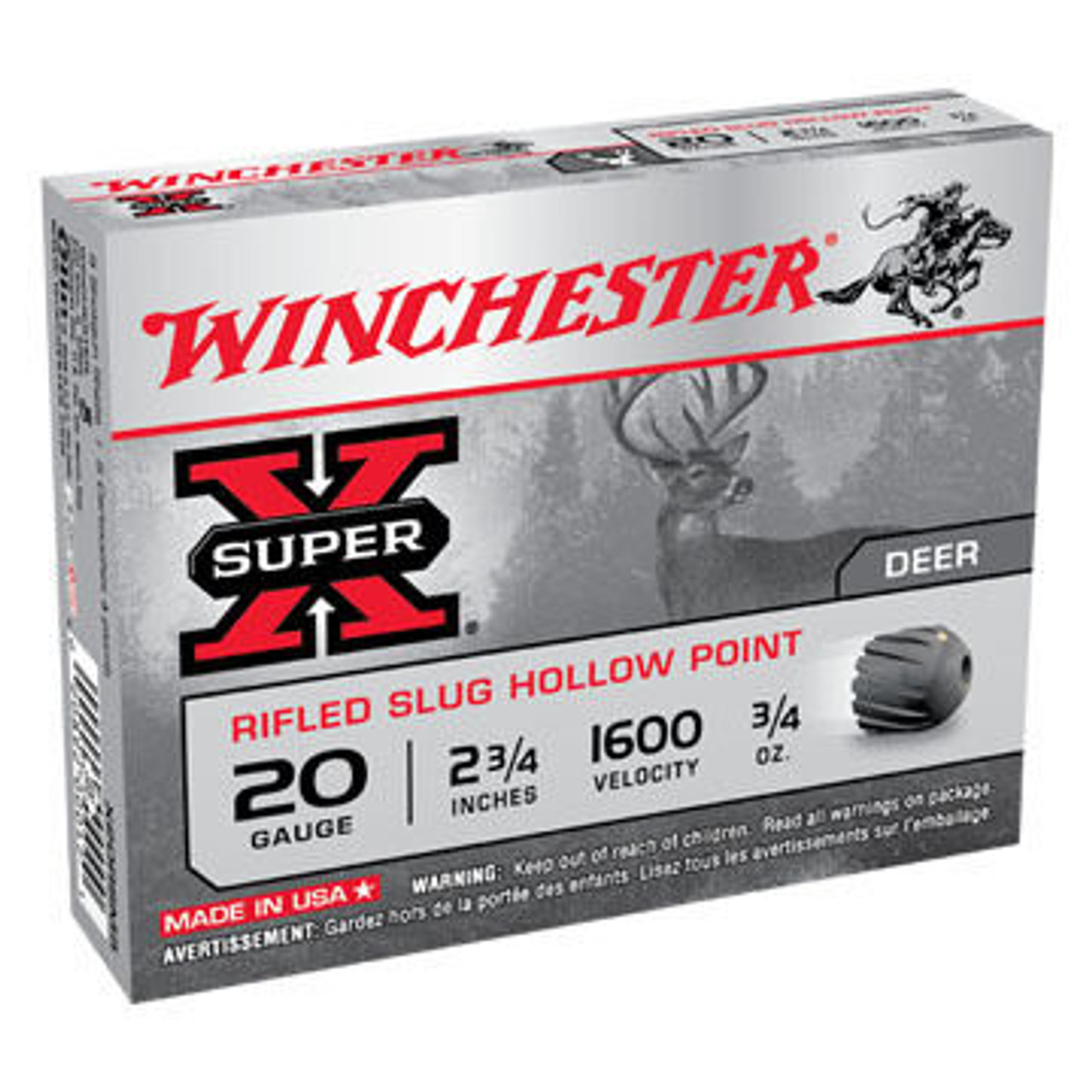 Winchester Super-X 20 GA 2-3/4" 3/4 oz. Rifled Slug Ammo (5)