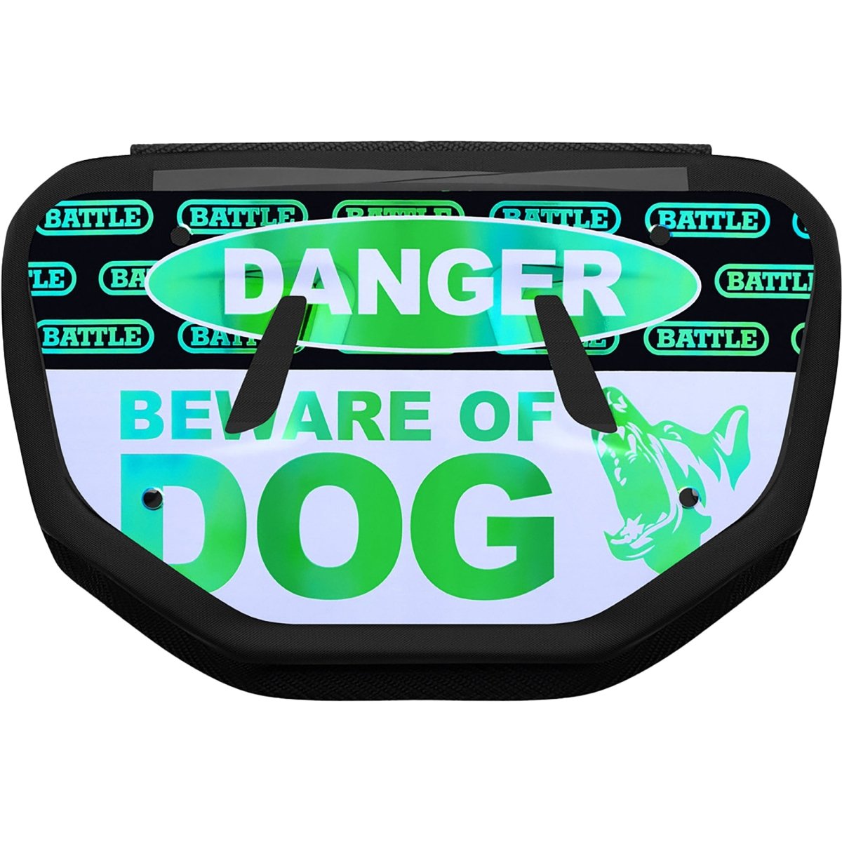 Battle Sports - "Iridescent Beware of Dog" Chrome Football Back Plate - Adult - Iridescent Blue/Green