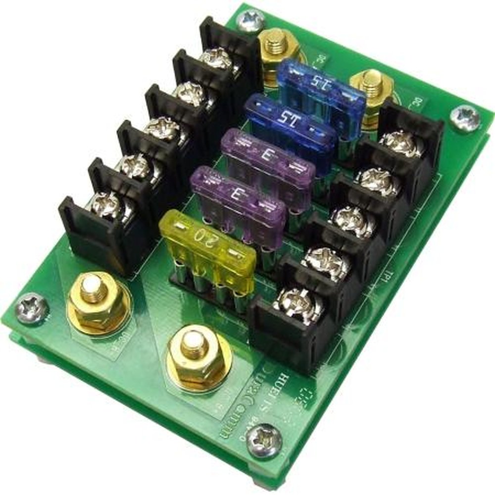 DURACOMM DB-5 Five Fuse Distribution Block.One Input, Five Outputs.Uses ATC Type Automotive Fuses Up to 20 Amps (not Supplied).Max 75 Amp Bus