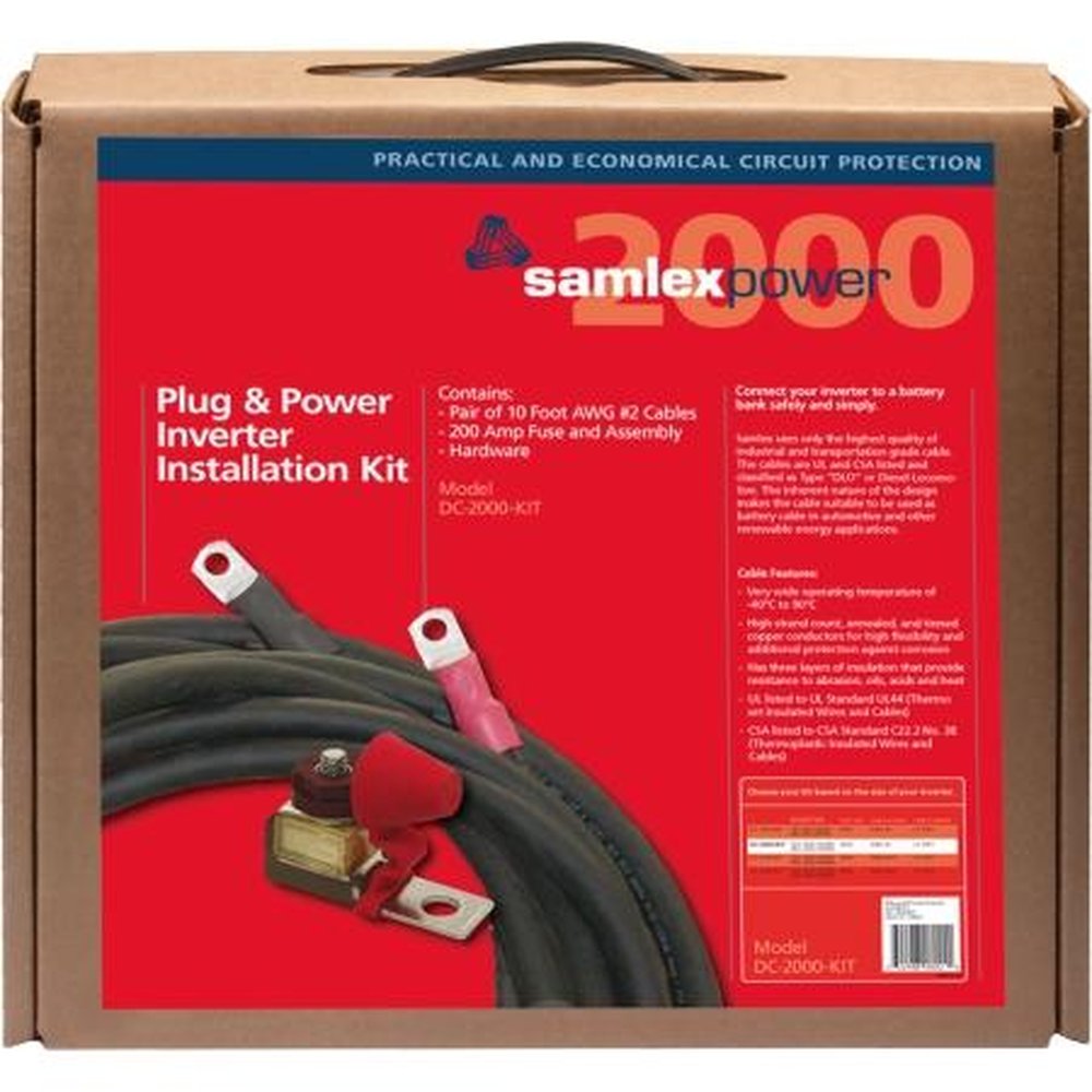 SAMLEX DC-2000-KIT Inverter Installation Kit.for 12V,1000-1700W & 24V,2000-3400W Inverters.Includes 2 10ft Awg# 2 Cables 200A Fuse Assembly, and