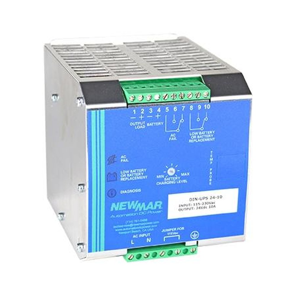 NEWMAR DIN-UPS-24-10 24VDC 10Amp Power System.Power Supply Battery Charging and Status Monitoring.DIN Mount