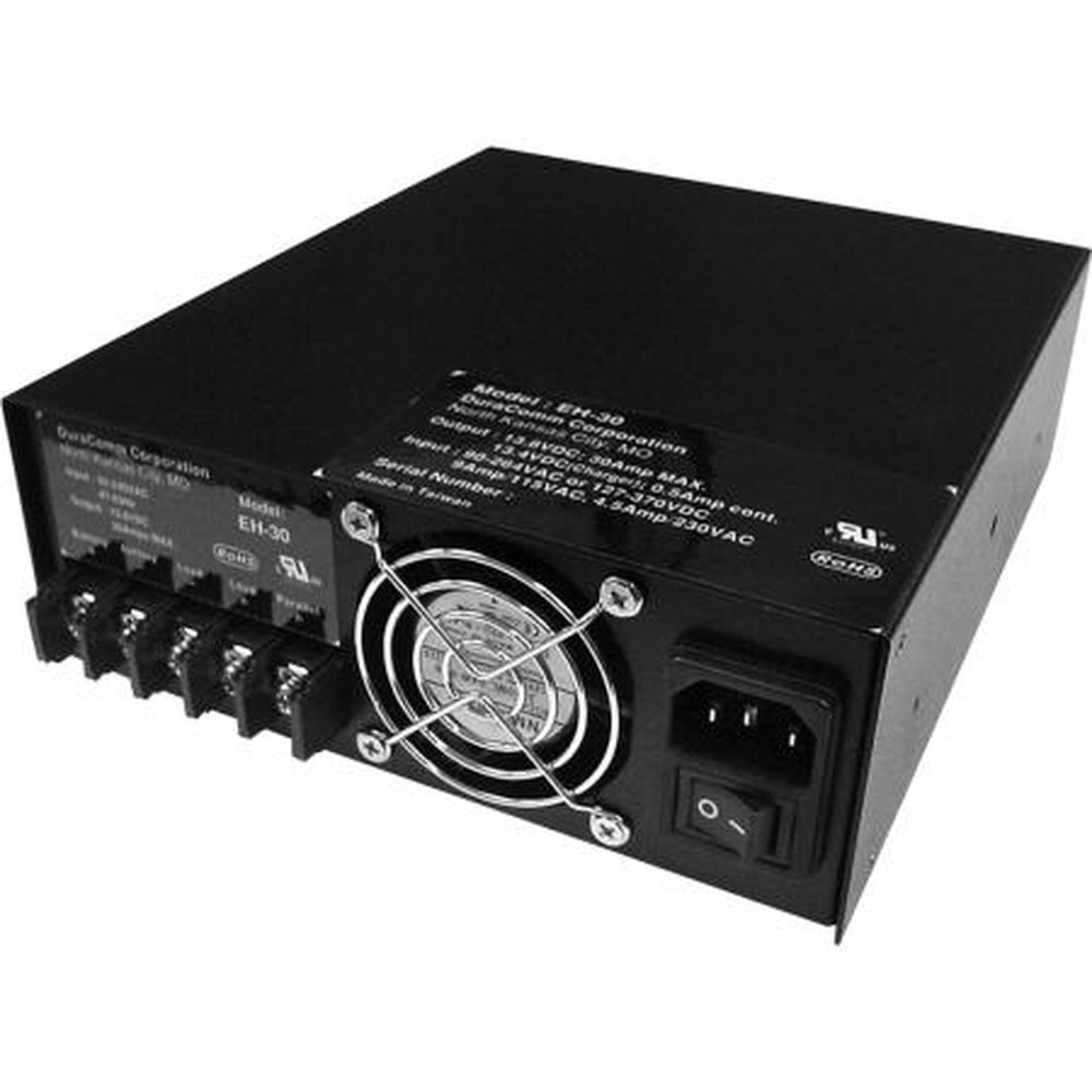 DURACOMM EH-30 400 Watt Ac/dc Desk Top Power Supply.30 Amps Max.90-264 VAC/127-370 VDC Input.13.8 VDC Output.Compatible W/ All Duracomm LP Hoods