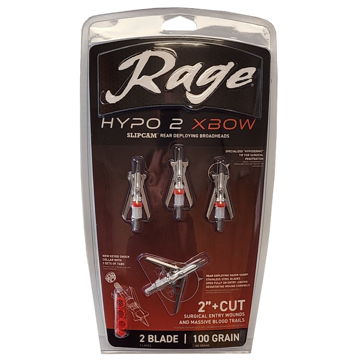 Rage - The Hypo 2 Crossbow 2" Expandable Blades - 100 Grain - 4 Pack