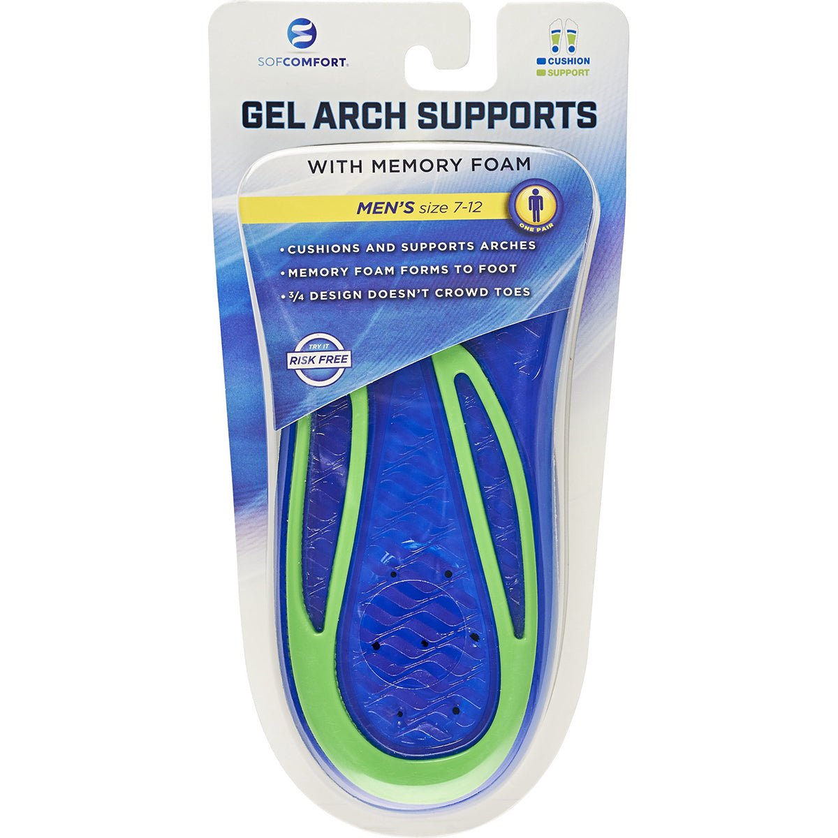 Sof Comfort Gel Arch Supports with Memory Foam - Men's 7-12