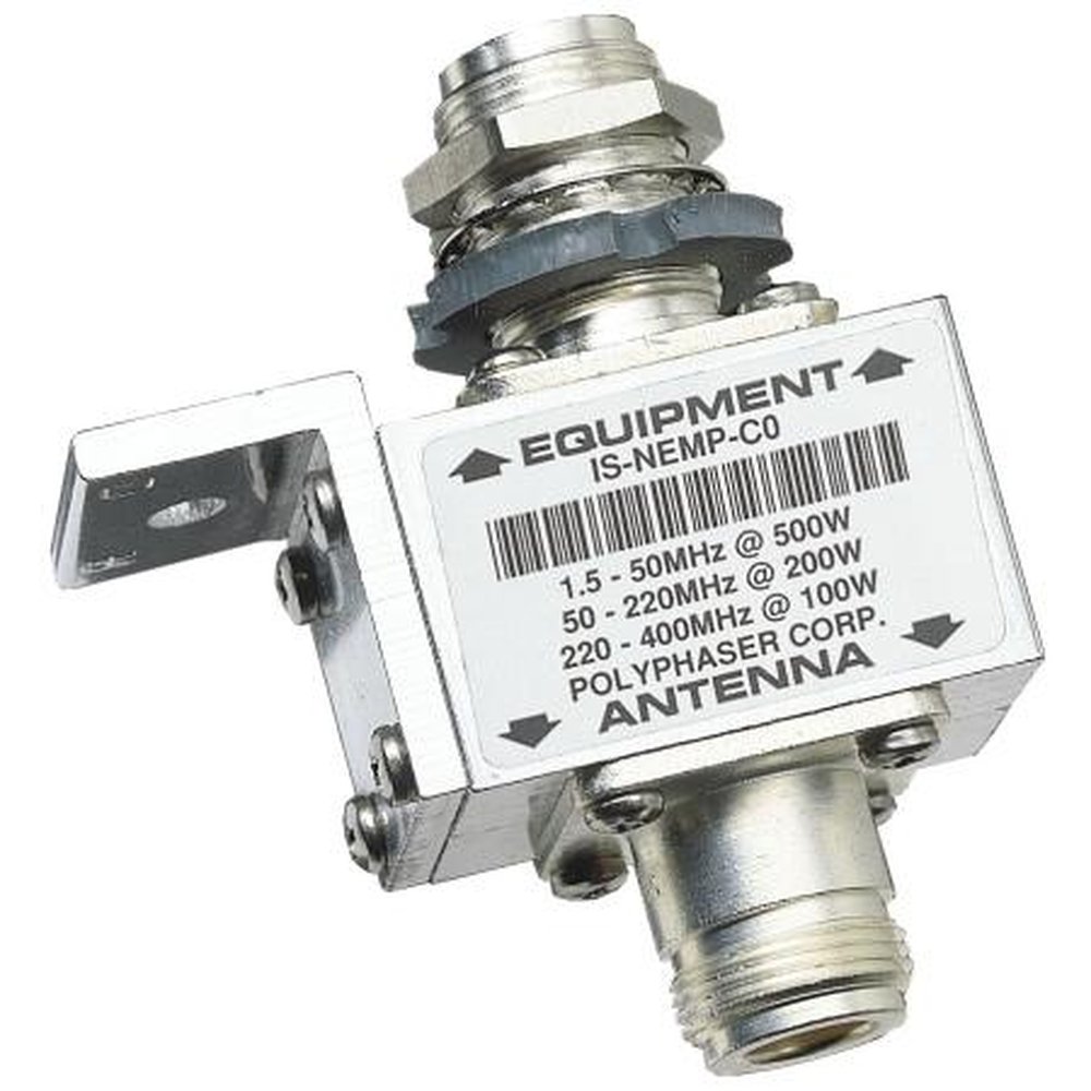 POLYPHASER IS-NEMP-C2-MA 125-1000 Mhz Bulkhead NEMP Protector.Extra Long Threaded N Female Connector on Equipment Side, N Male Connector on Antenna