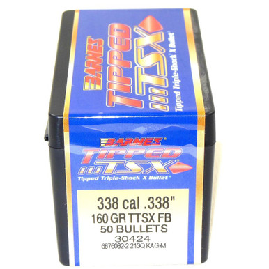 Barnes Bullets Tipped Triple-Shock X (TTSX) .338 Cal 160 gr Polymer Tip Flat Base Bullets -50cnt