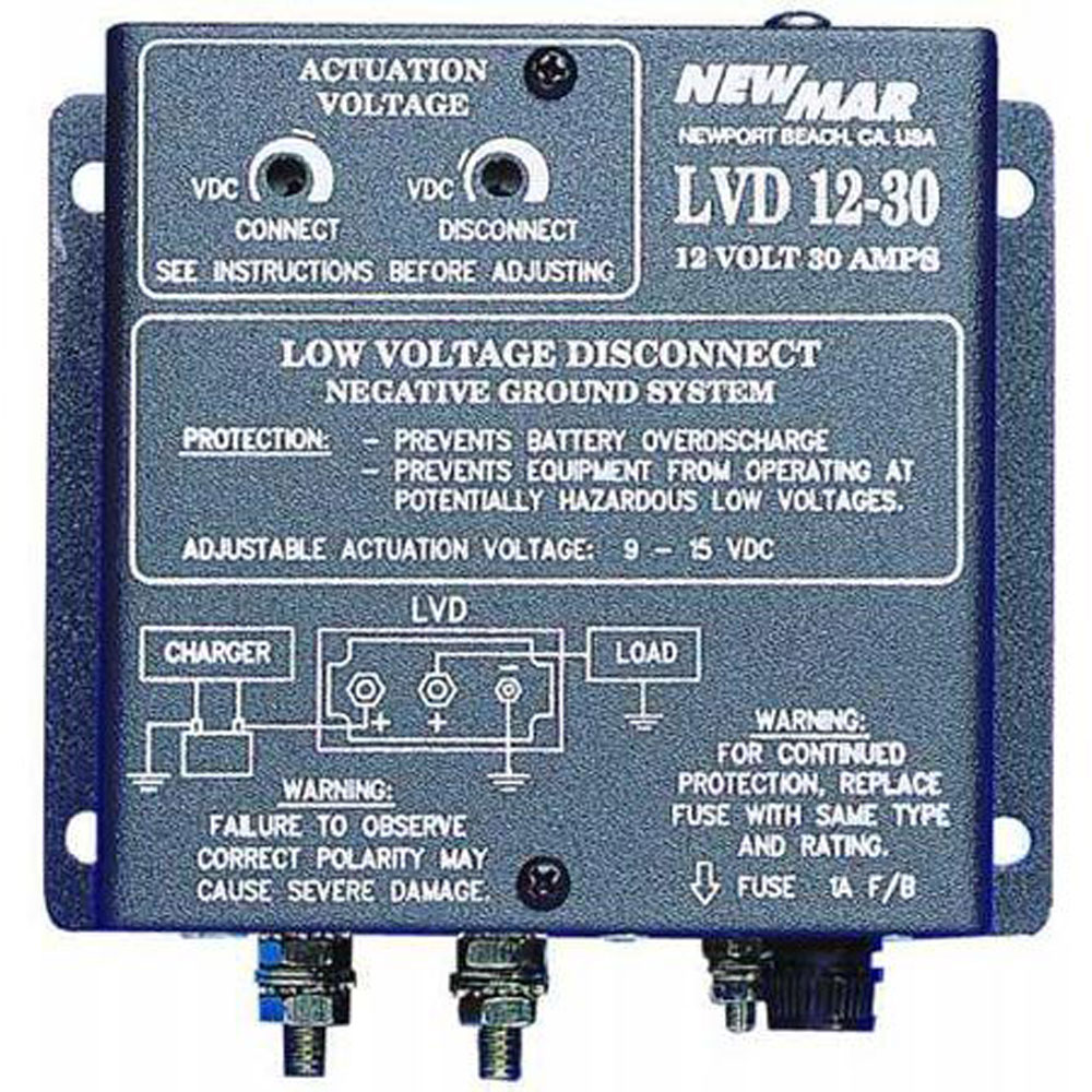 NEWMAR LVD-12-30 Low Voltage Disconnect Continual- Ly Monitors Battery Voltage Then Discon- Nects Load When It Senses a Critical Low Point.12 VDC 30